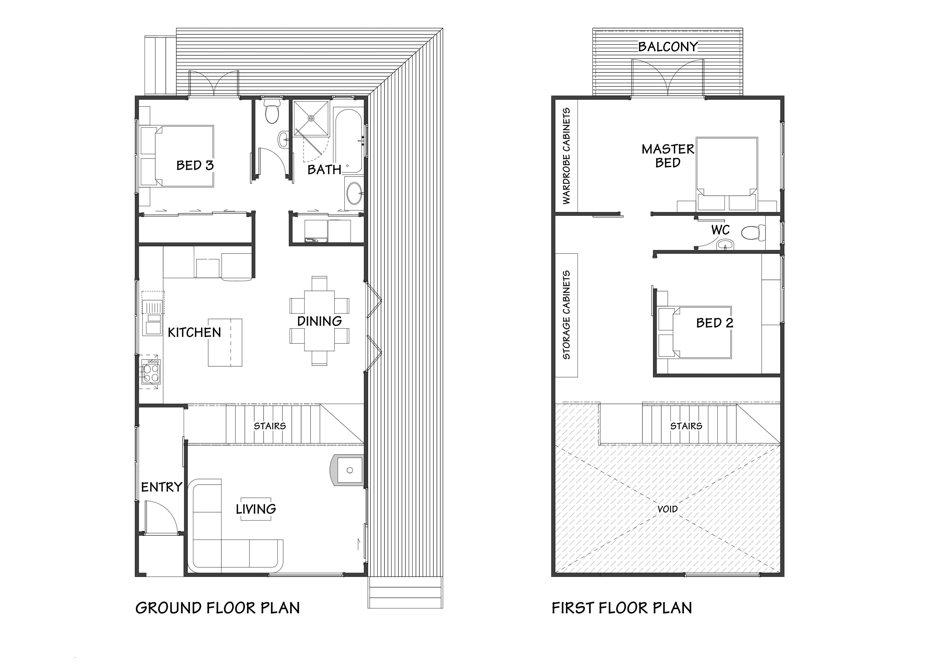 Architectural barn home floor plan with timber frame in New Zealand