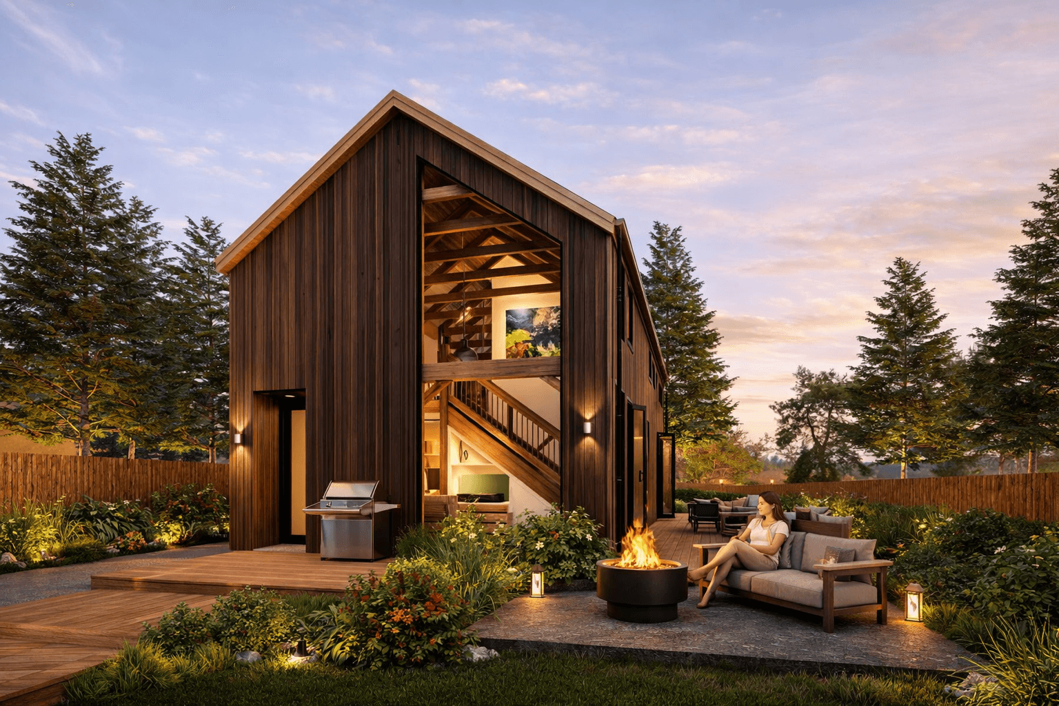 Contemporary barn style home with exposed Douglas-fir timber beams and luxury lifestyle appeal