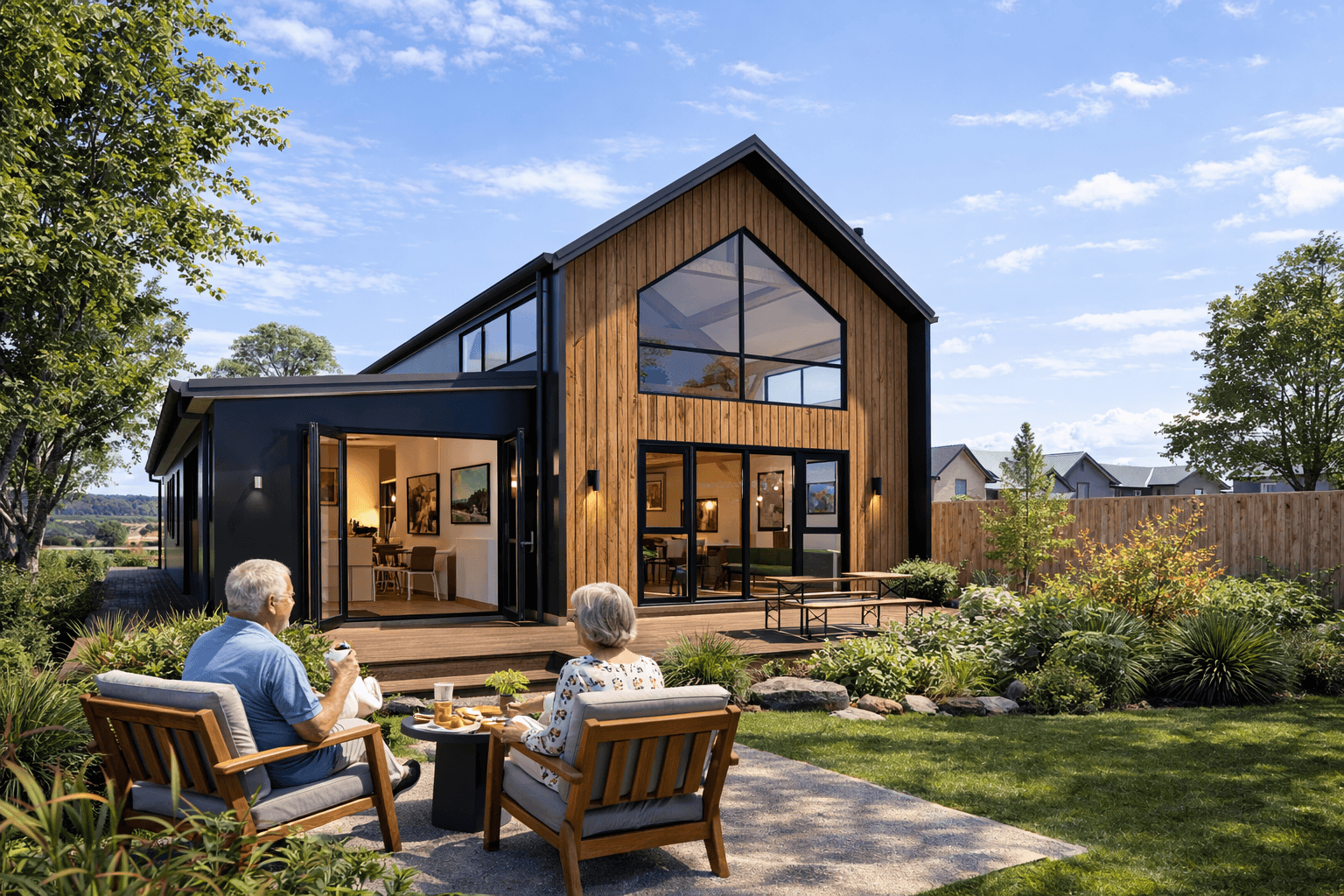 Modern timber frame townhouse New Zealand with exposed mortise and tenon structure