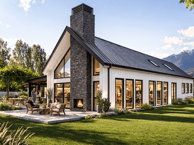 High-end two-storey timber frame barn home for rural lifestyle living with spacious interiors and traditional design.
