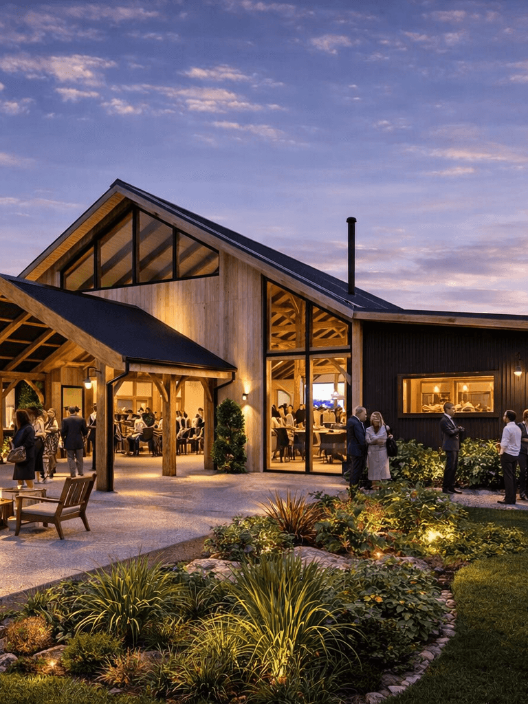 Timber barn event venue New Zealand with exposed mortise and tenon timber beams