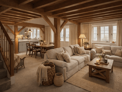 Architecturally bold timber frame townhouse design with light-filled interior and high vaulted ceilings