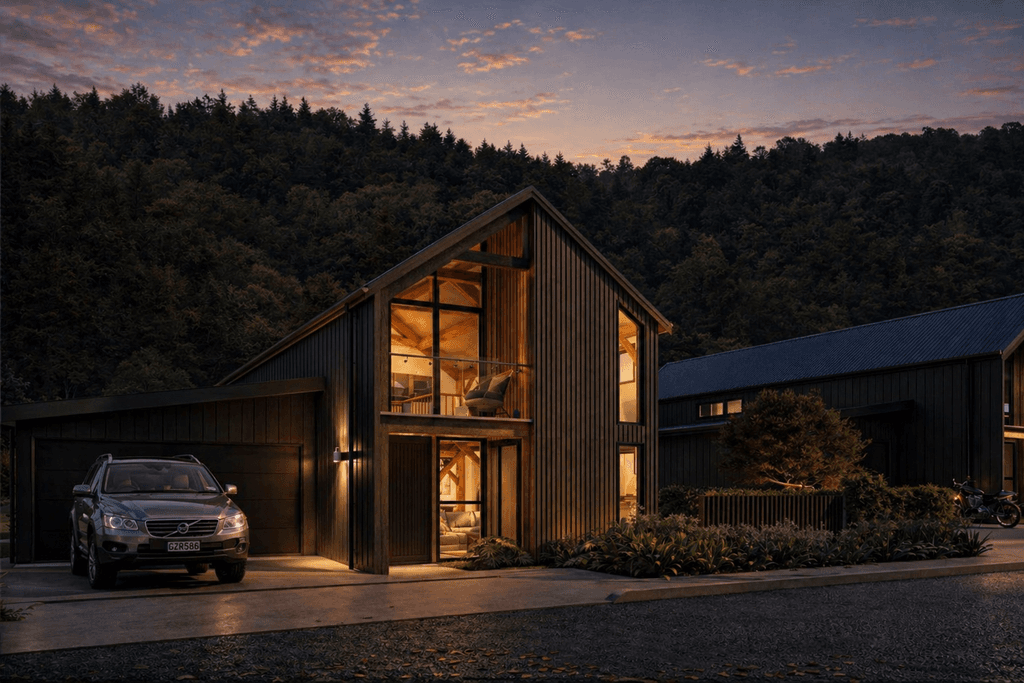 Luxury townhouse modular barn home New Zealand with open-plan living 