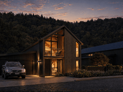 Luxury townhouse modular barn home New Zealand with open-plan living 
