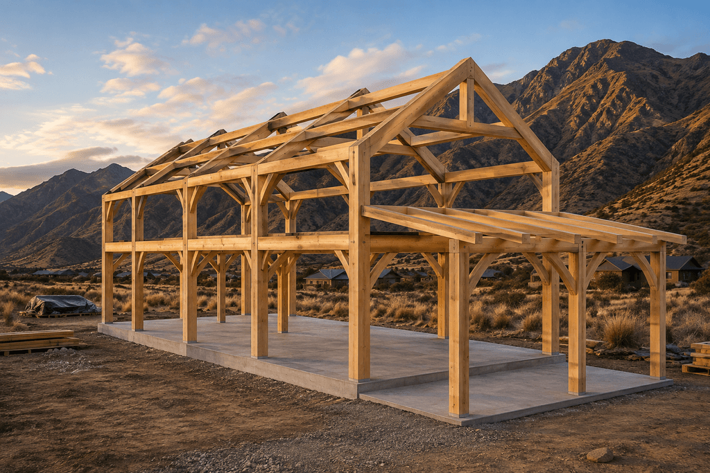 Timber frame for a modern barn design "The Vector" 