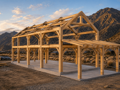 Timber frame for a modern barn design "The Vector" 