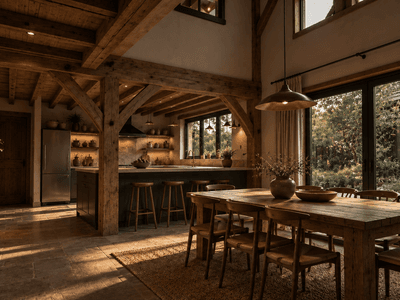 Versatile NZ timber frame barn home suited to urban or rural developments, featuring natural materials and traditional mortise and tenon craftsmanship