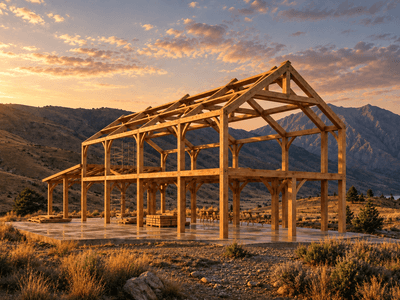 Sustainable New Zealand timber frame barn home under construction  