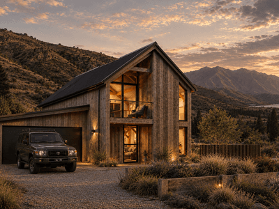 Modern timber frame barn home with natural materials and handcrafted mortise and tenon joinery for rural development
