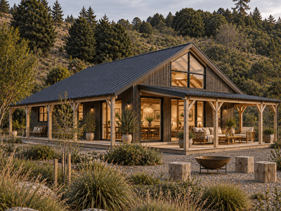 Affordable timber frame barn home "hybrid" design - the "FirstFrame 2" by Heritage Timbercraft