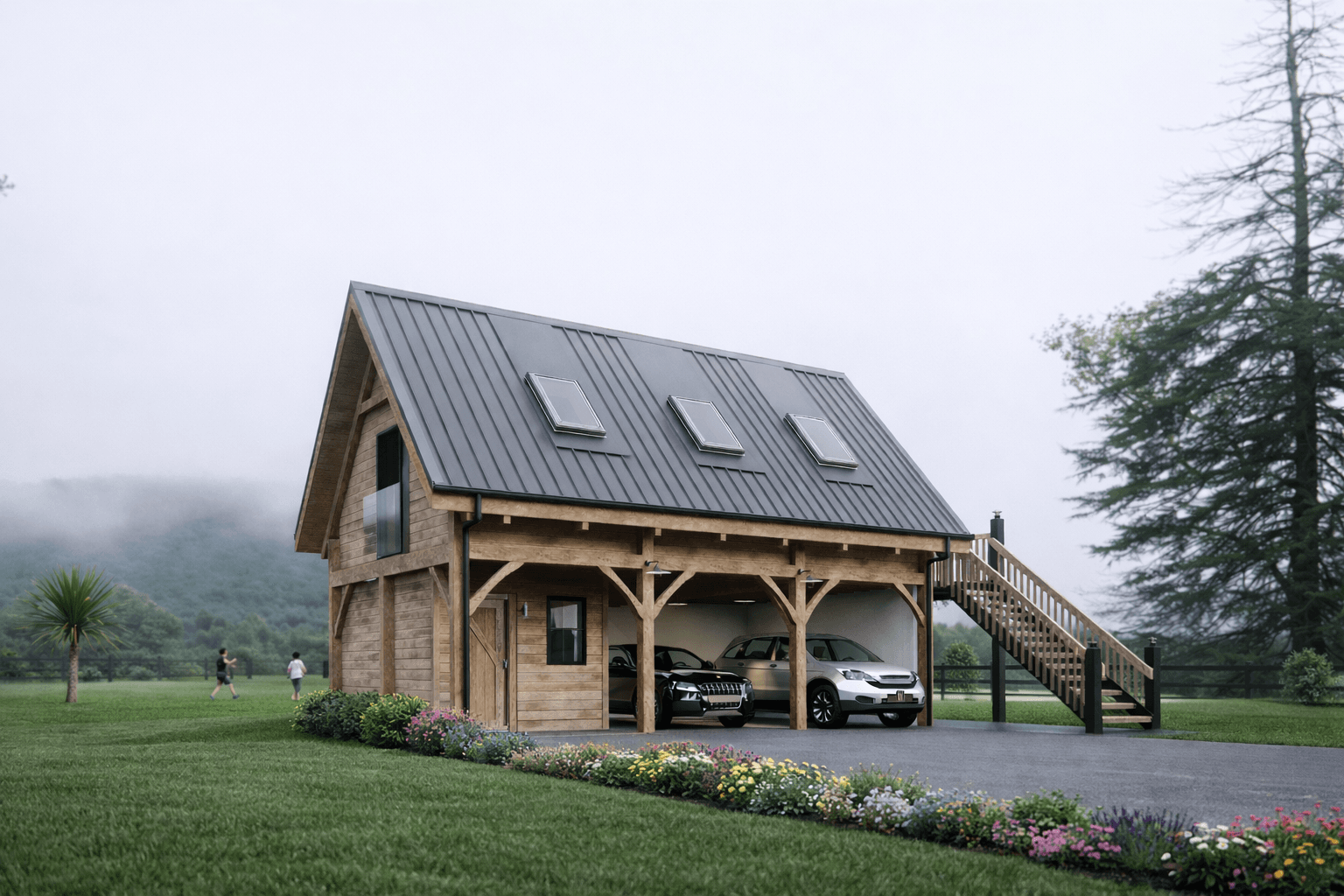 Traditional timber barn “The Workshop” double-storey with exposed beams and heritage craftsmanship