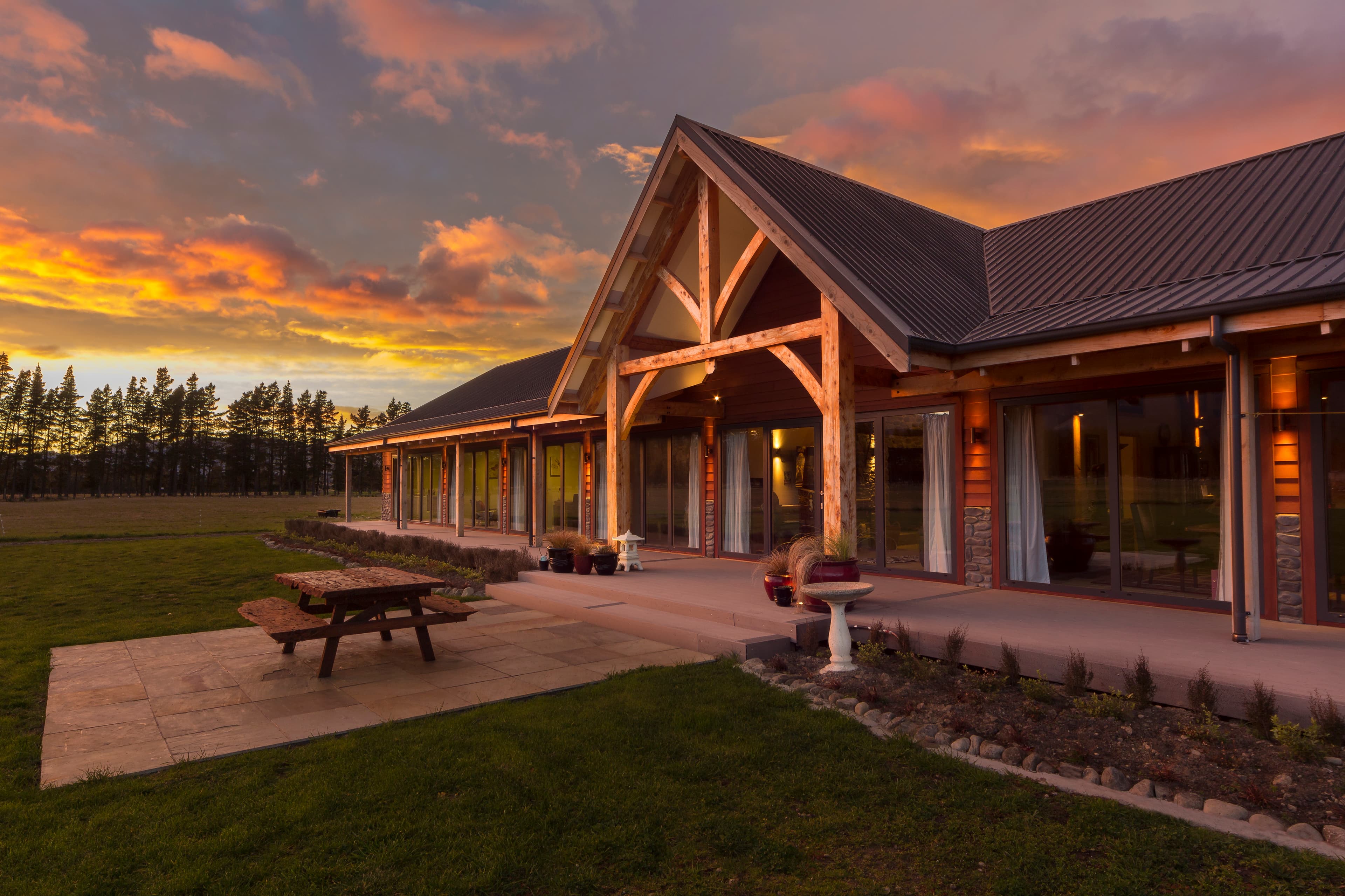 Alpine lodge built with traditional mortise and tenon timber frames by Heritage Timbercraft