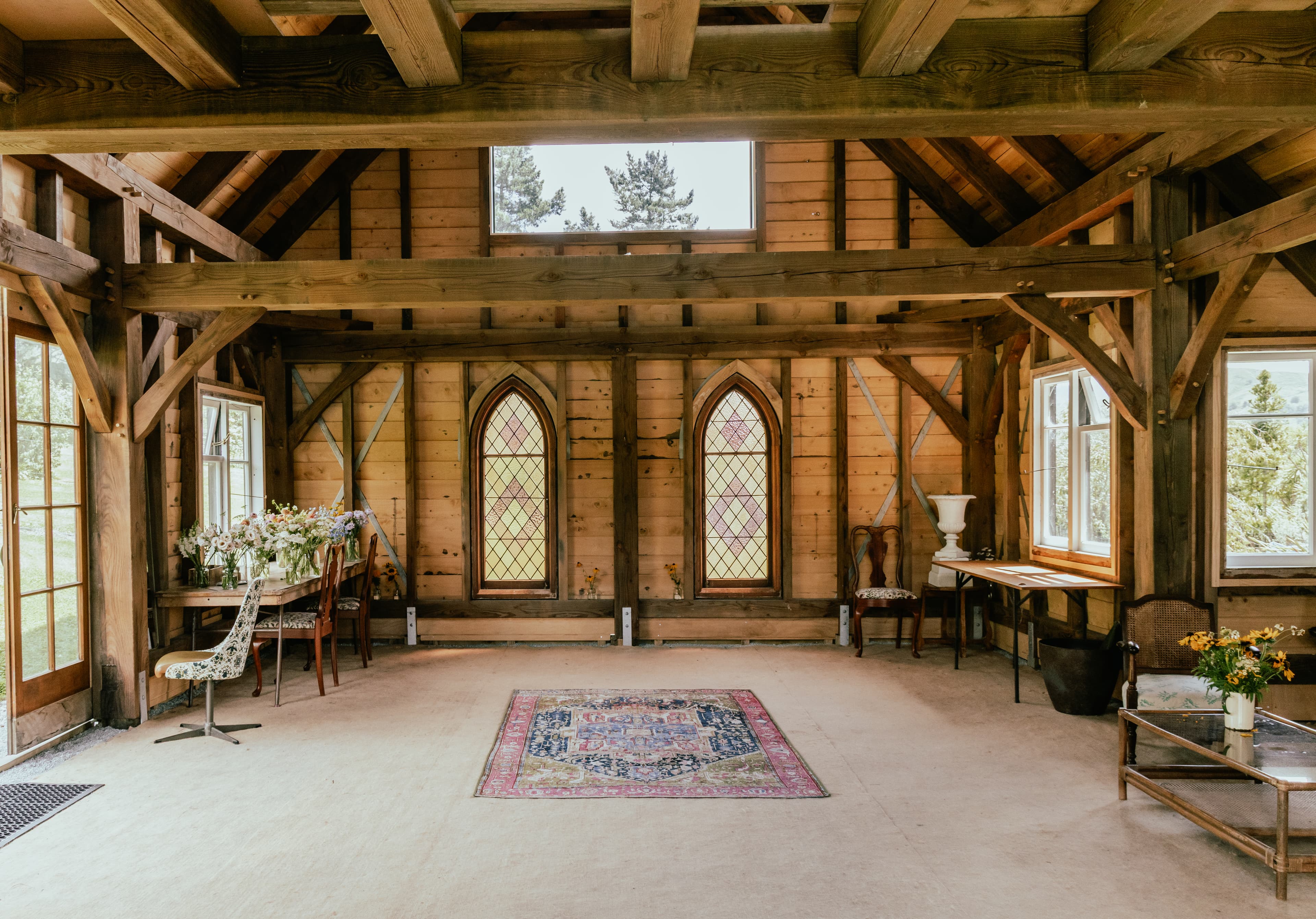 High-end timber event venue interior suited for weddings, parties, and creative workshops