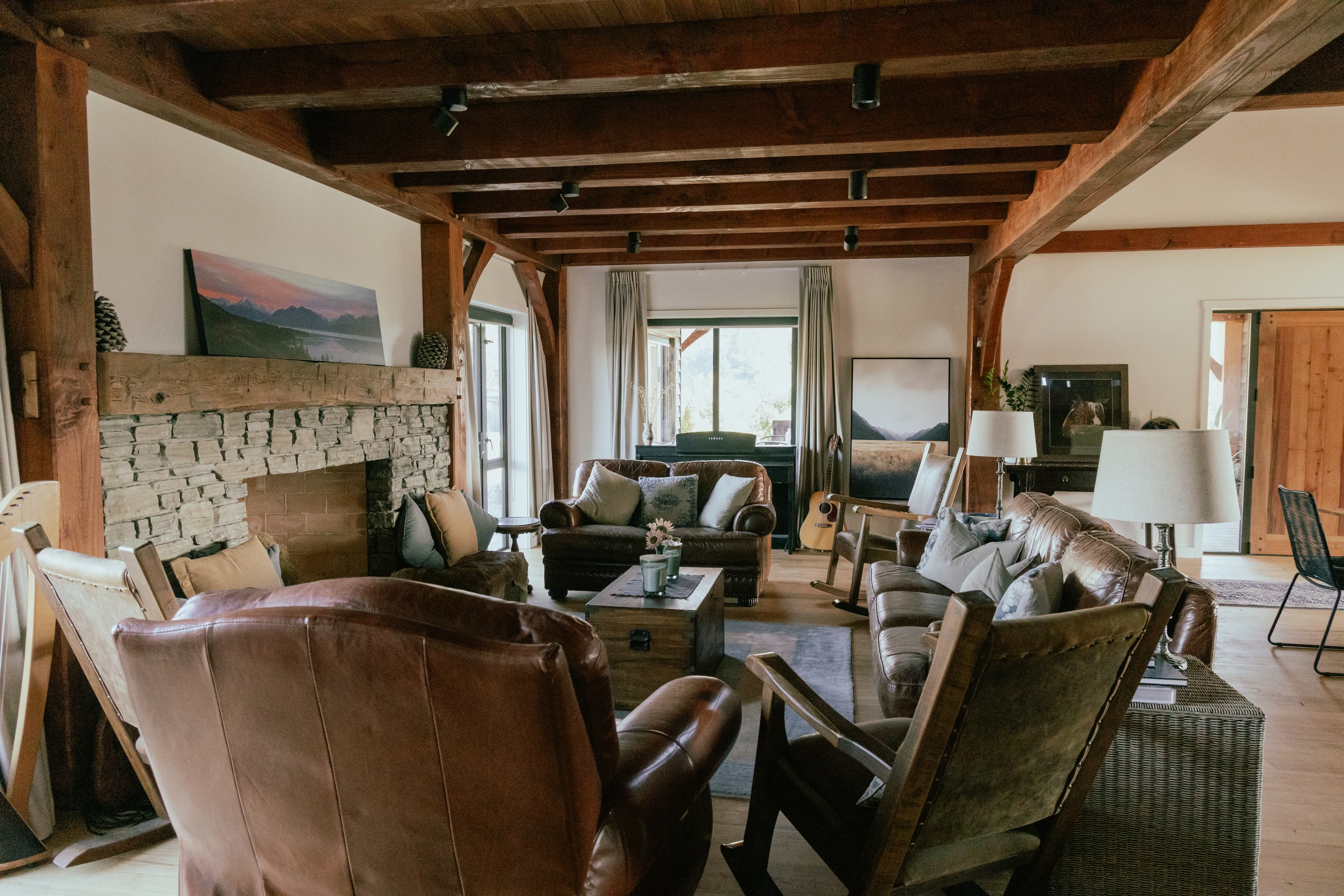 Grand barn-style timber home with handcrafted mortise and tenon joinery