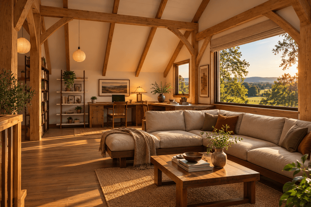 Flexible multi-use barn home featuring a spacious downstairs artist studio and locally sourced sustainable timber