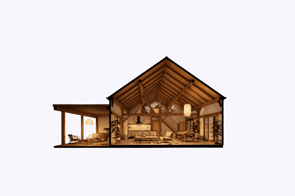 Timber frame family home inspired by traditional English barn architecture