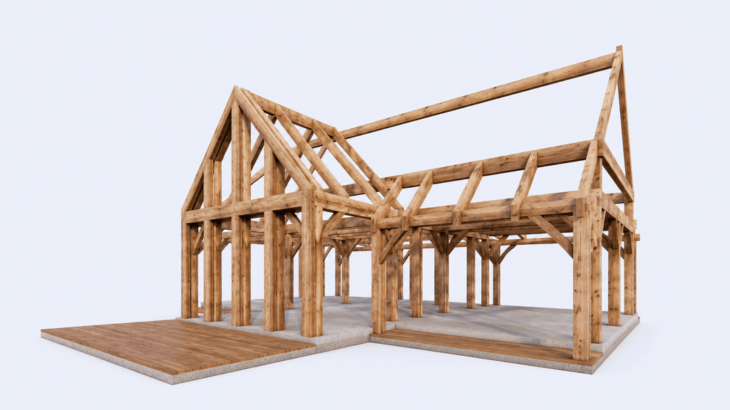 Timber frame of English carriage house in New Zealand