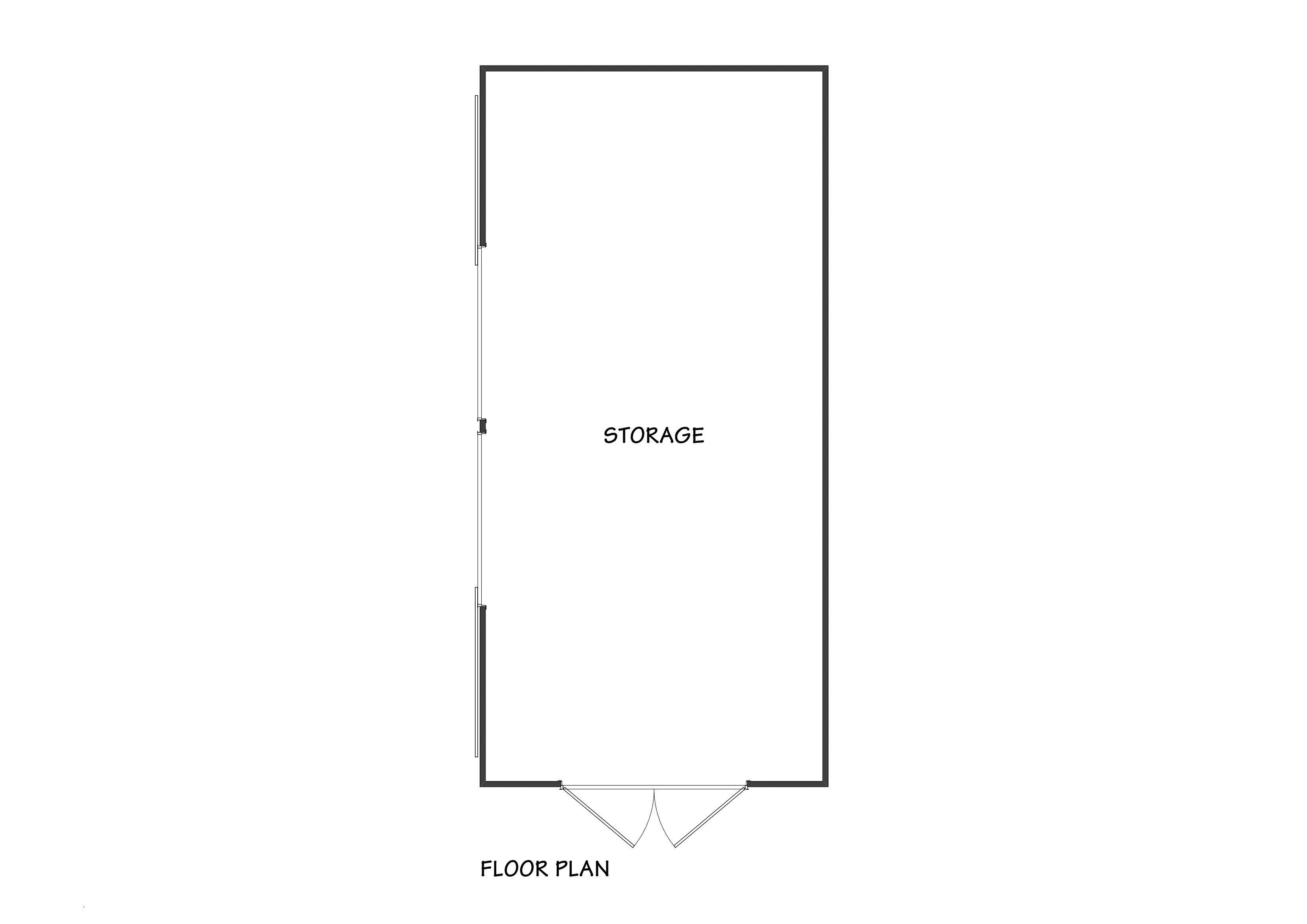 Floor plan of storage barn with exposed timber beams and spacious storage area