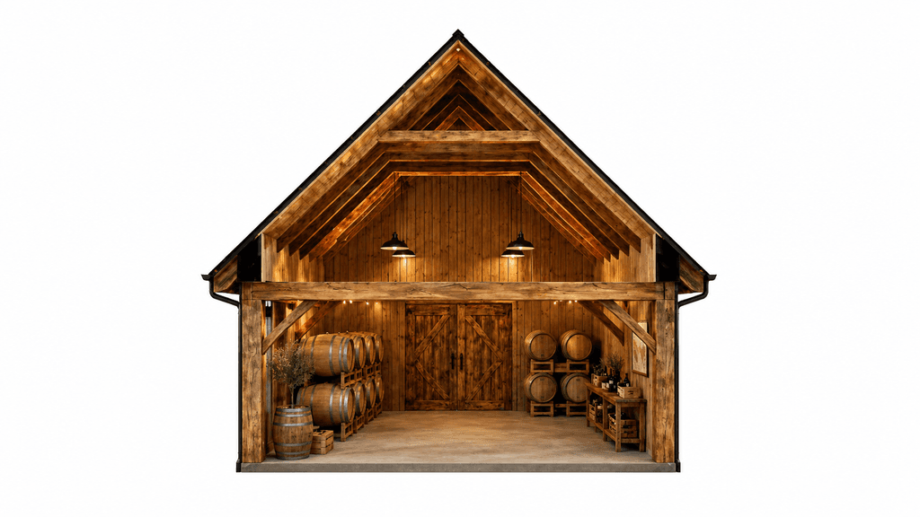 Open timber frame structure of 6.0m x 12.0m Montana Barn design