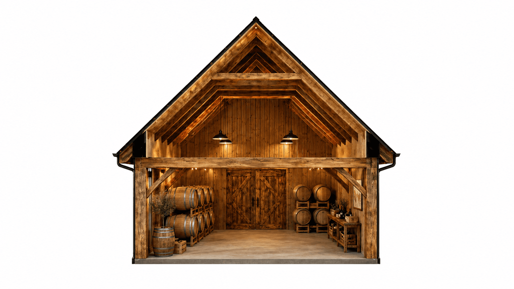 Open timber frame structure of 6.0m x 12.0m Montana Barn design