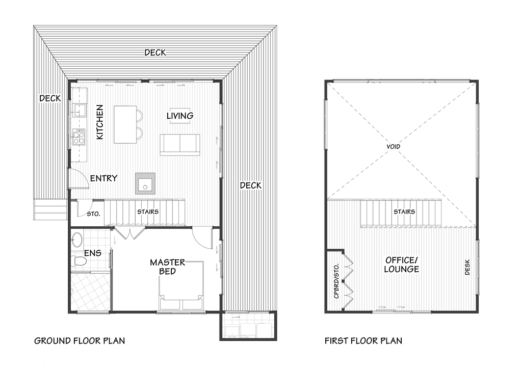 Floor plan for NZ timber frame barn home with upstairs loft office for working from home