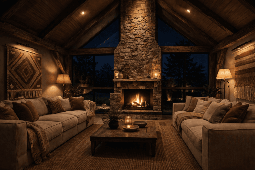 Architectural barn home with large windows and rural views
