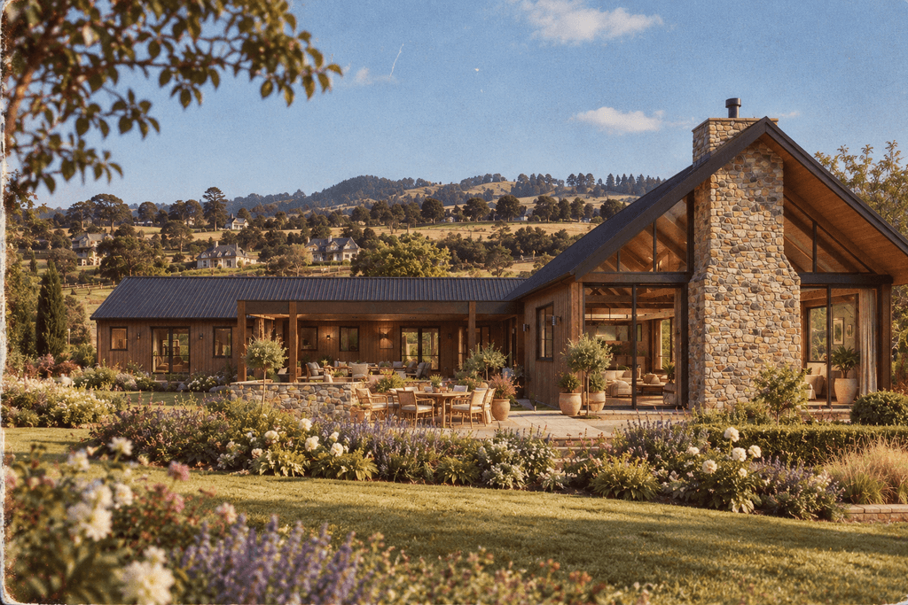 L-shaped timber frame barn home made from sustainable New Zealand timber, featuring traditional mortise and tenon joinery on a rural lifestyle section by Heritage Timbercraft
