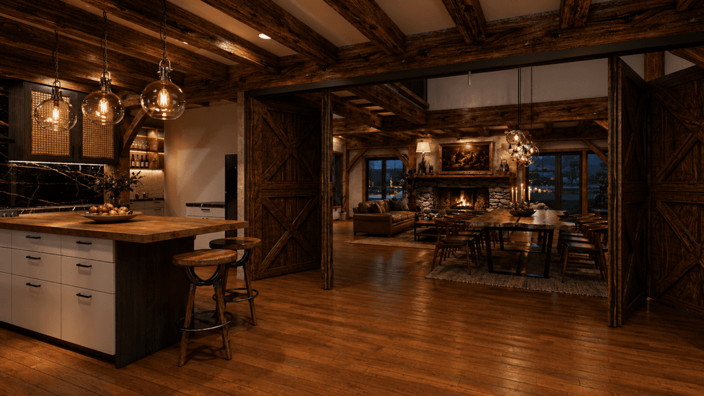 Multi-generational timber barn home with 3 bedrooms and optional 4th bedroom interior