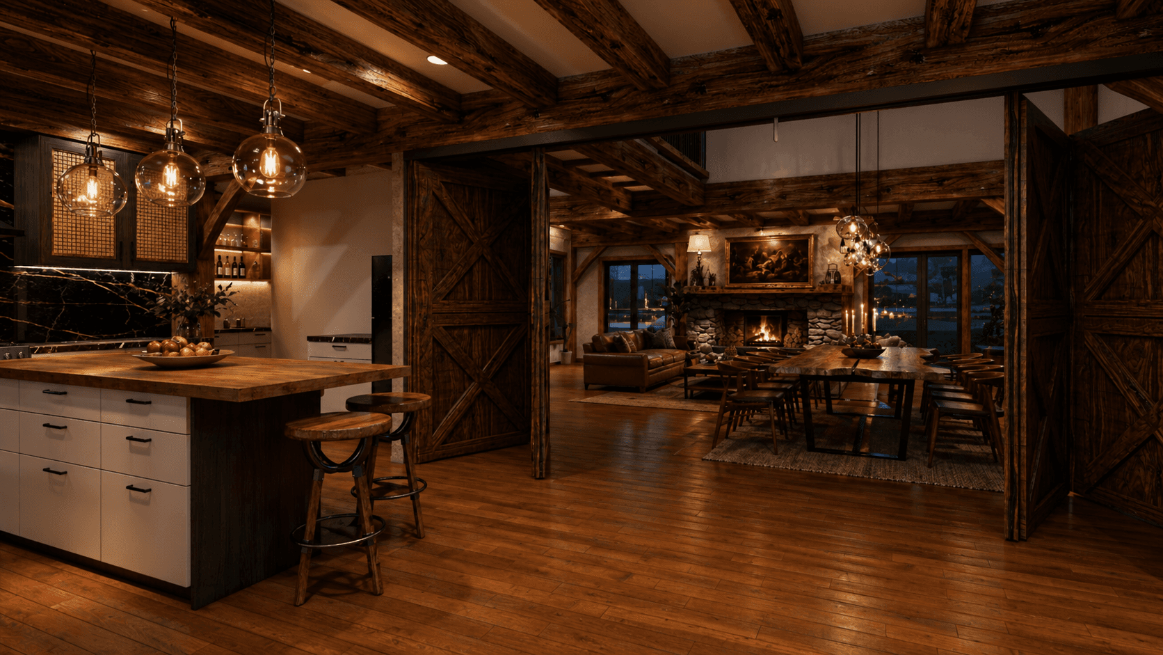 Multi-generational timber barn home with 3 bedrooms and optional 4th bedroom interior