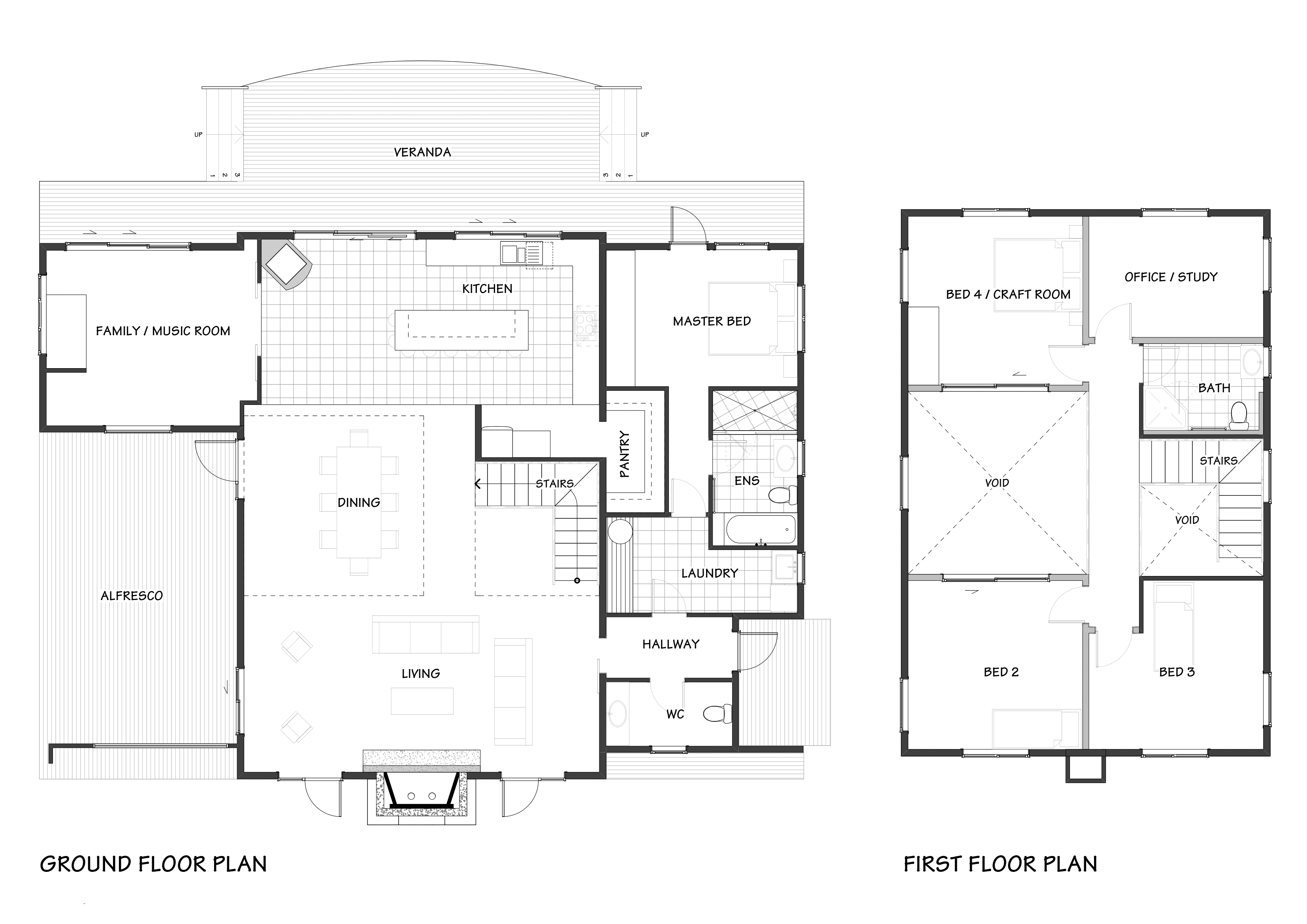Large timber frame farmhouse with flexible craft room or fourth bedroom option floor plan