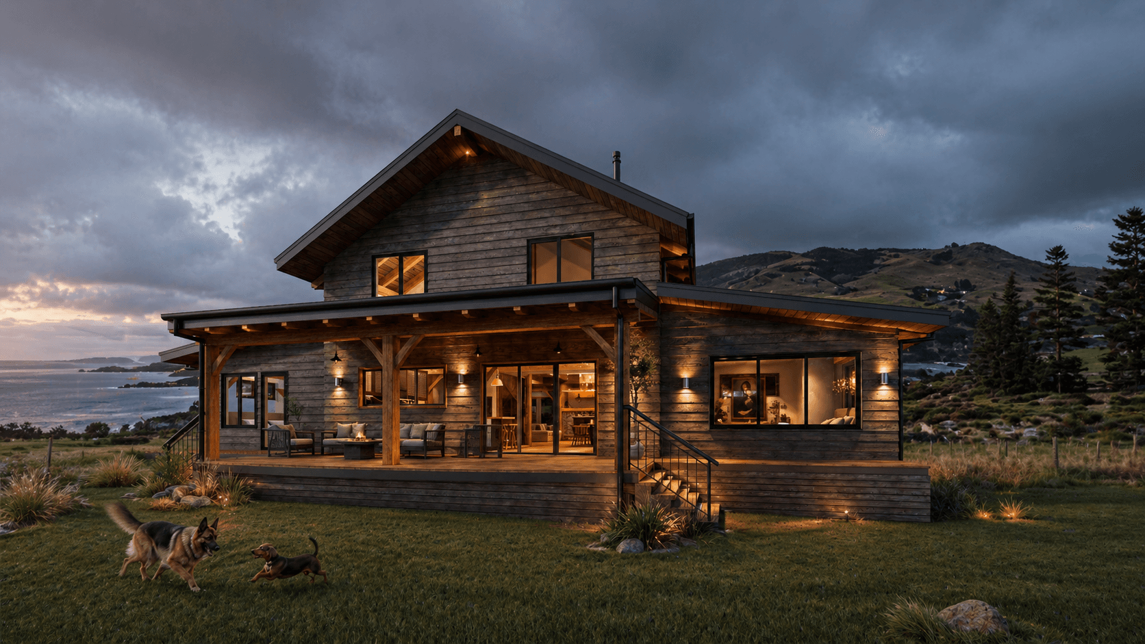 Two-storey barn home with expansive verandas and handcrafted timber detailing