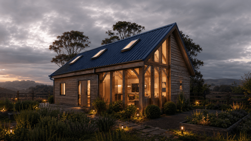 Small stylish timber frame house with Scandinavian-inspired architecture and countryside lifestyle