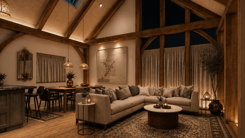 95m² handcrafted Douglas-fir timber frame barn home with versatile mezzanine loft in New Zealand