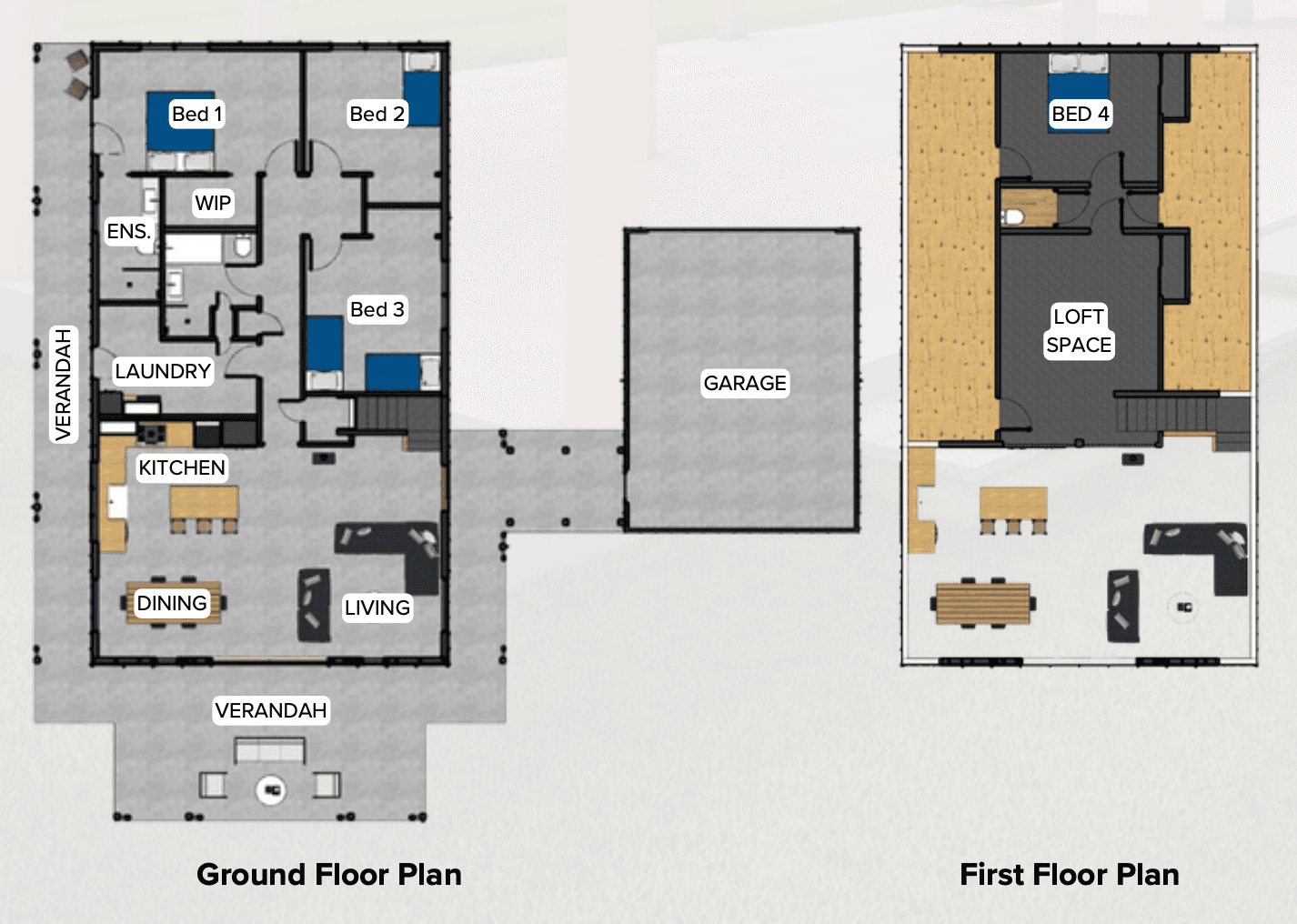 FirstFrame barn home combining mortise and tenon timber framing with modern SIP panels floor plan