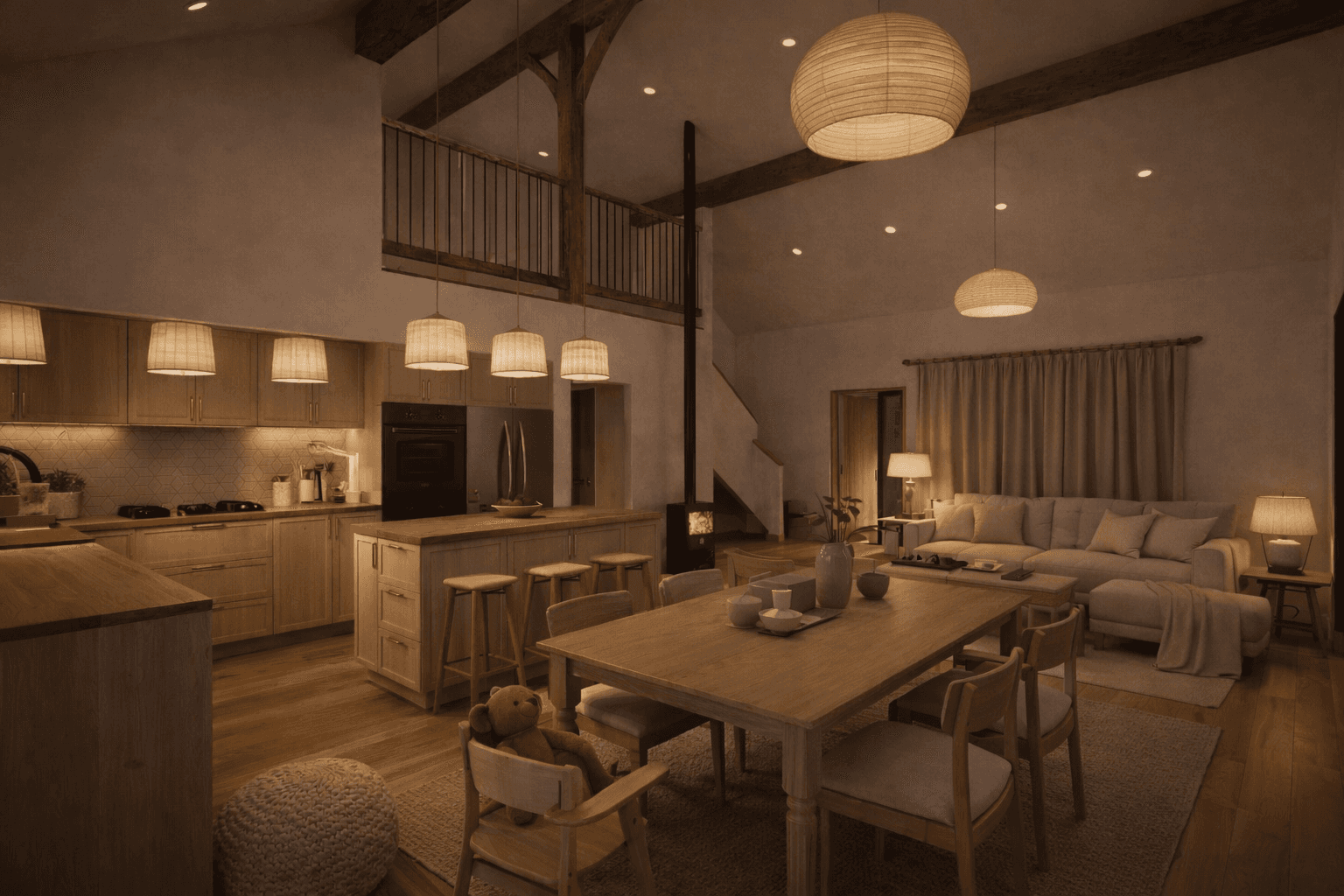 Energy-efficient 4 bedroom timber frame barn house with SIPs insulation