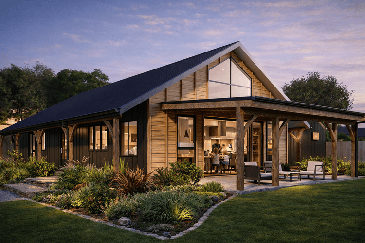 Affordable hybrid timber barn home blending traditional barn design with modern functionality for cost-conscious homeowners.