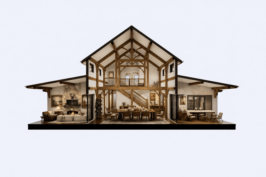 Expansive timber house with exposed beams in New Zealand