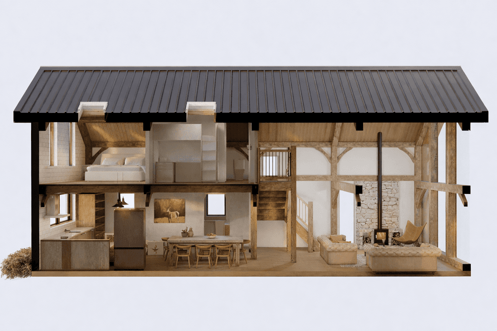Contemporary rural New Zealand home with Japanese-inspired interior and large glass gable frontage