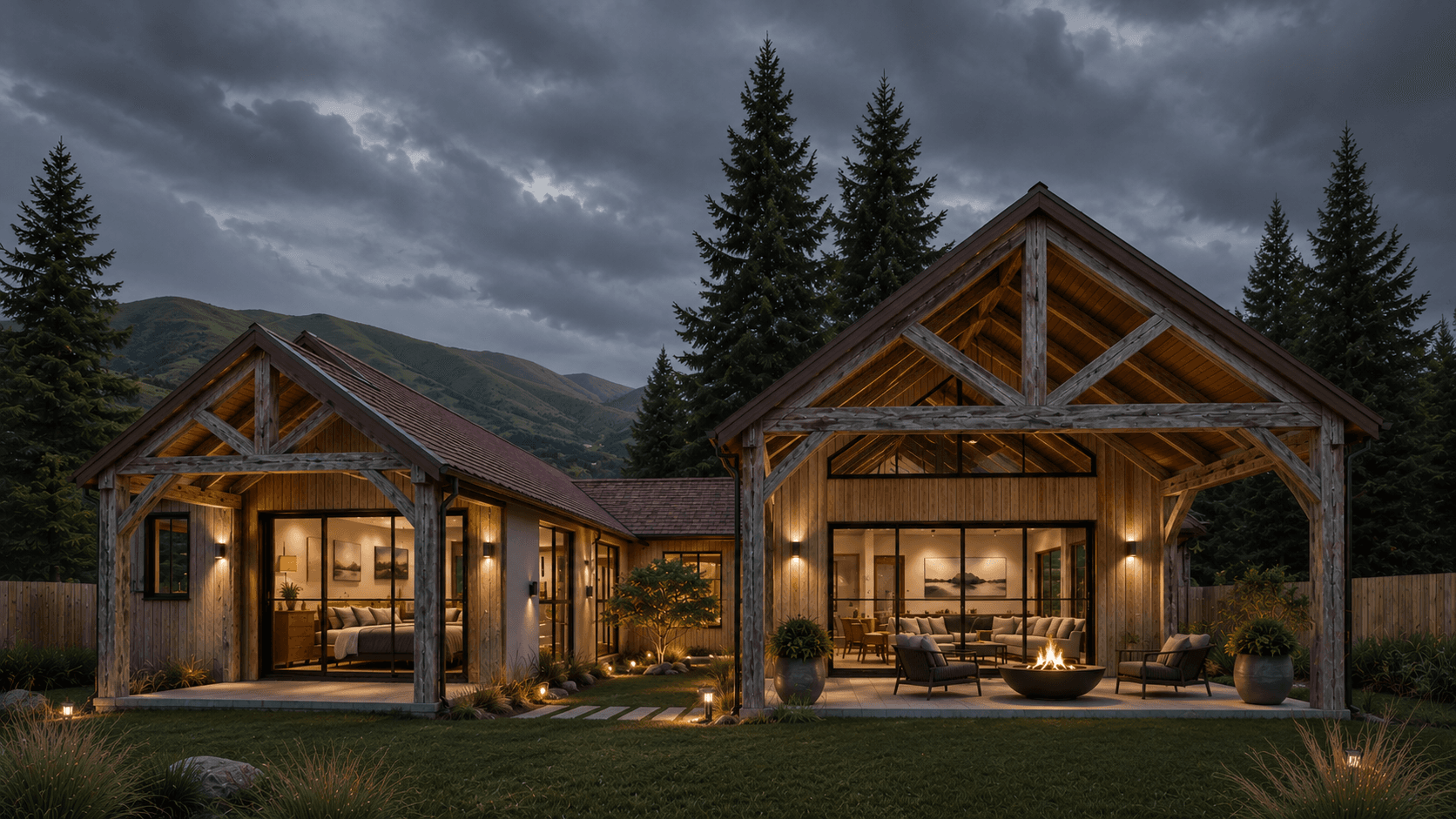 Rustic modern barn frame residence with natural timber detailing