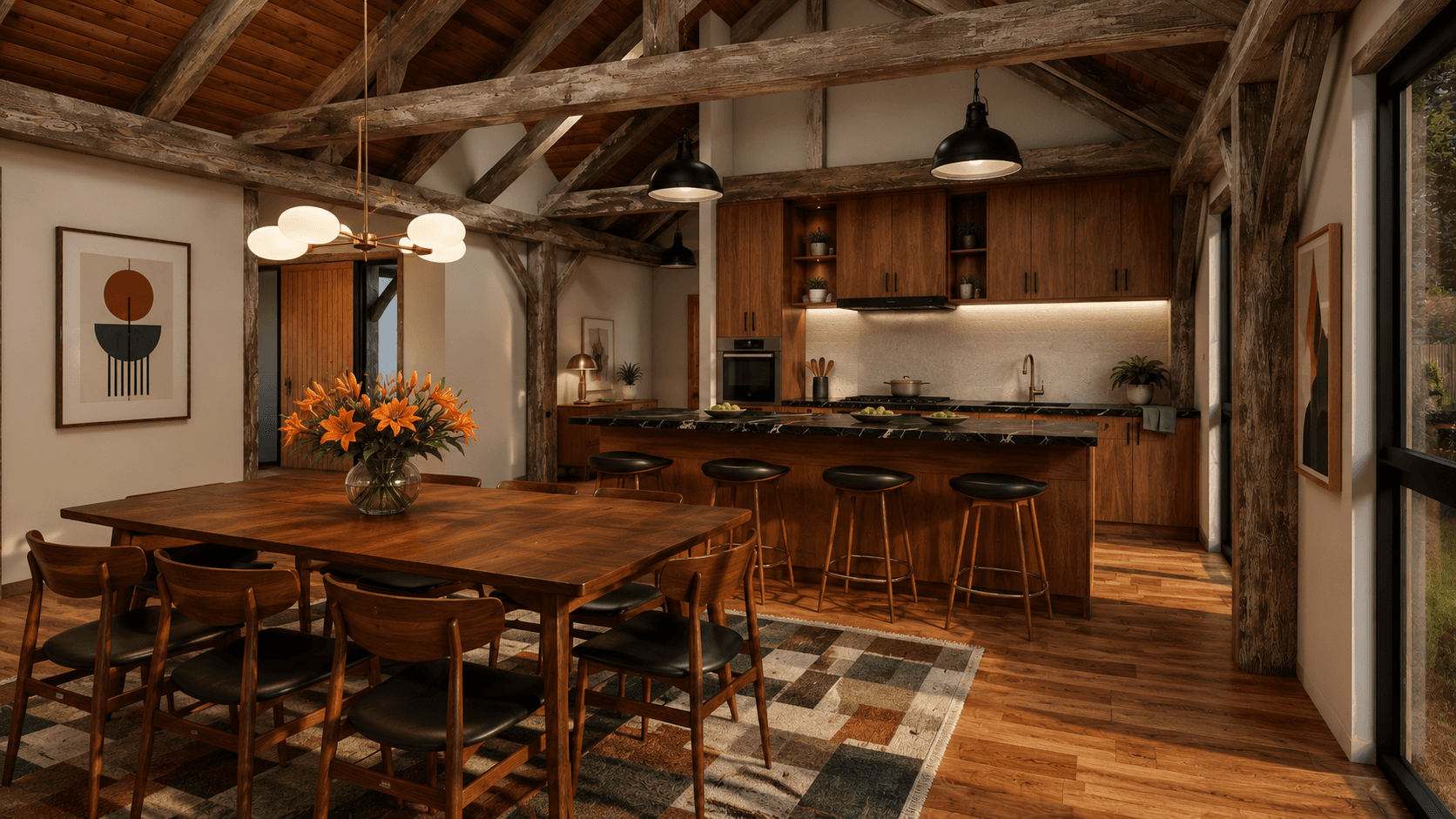 Spacious single level barn house designed for suburban living