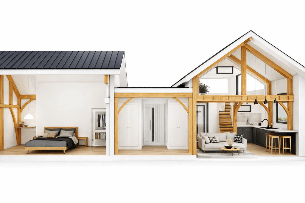 Compact 70m² SIP home with gable roof, loft bedroom, and luxury small-living retreat design
