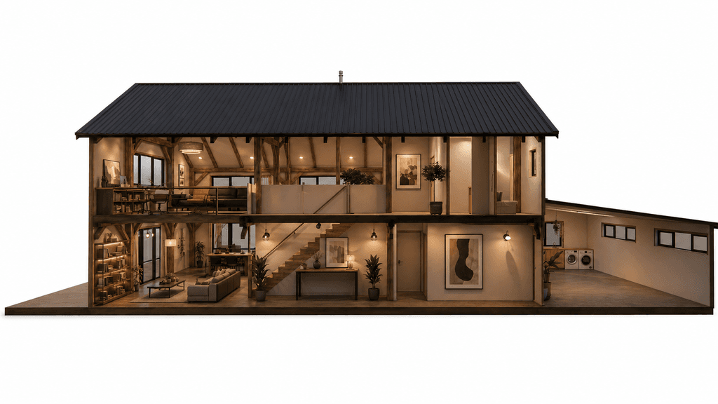 Double storey English barn frame home with twin 3m verandas