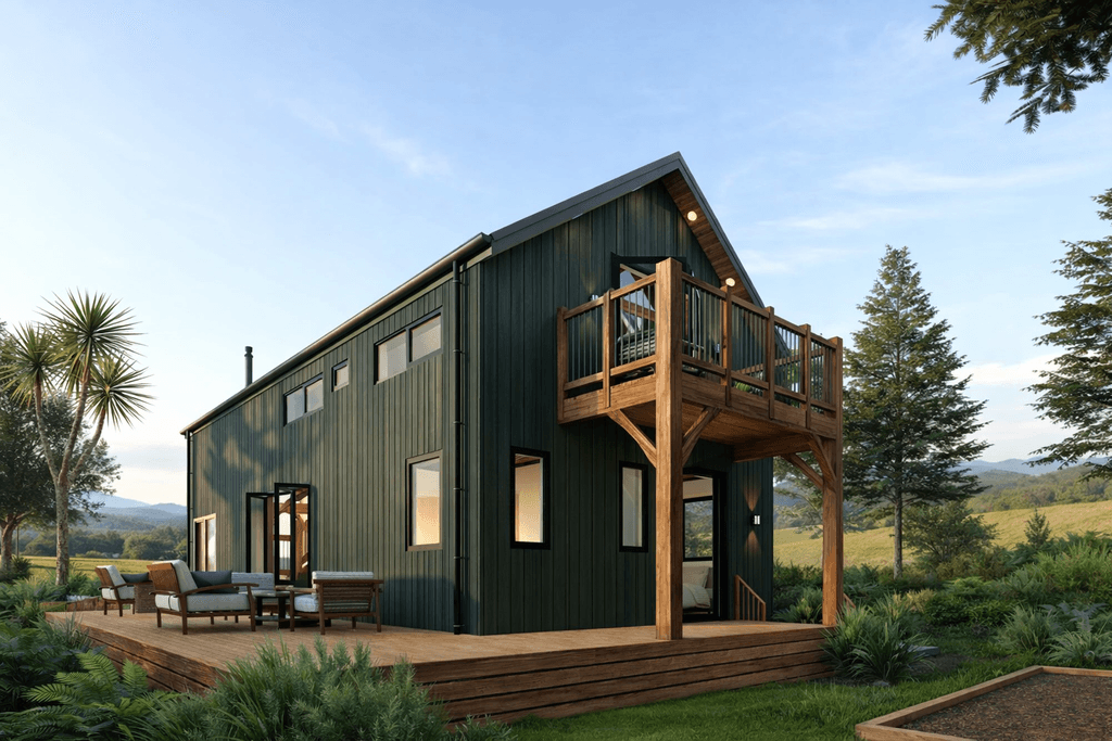 Refined barn home exterior with timber in New Zealand