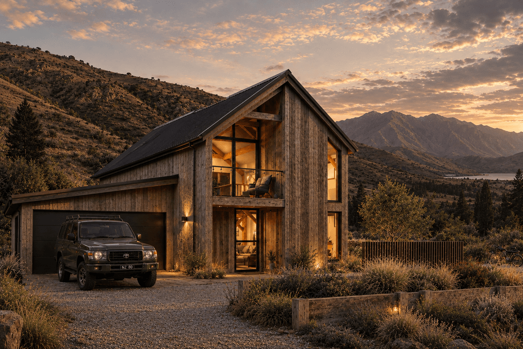 Modern timber frame barn home with natural materials and handcrafted mortise and tenon joinery for rural development